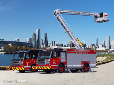 Chicago Fire Department Squad 2 Chicago FD Squad 2A Rosenbauer Commander squad for CHicago ACP-55 Larry Shapiro photographer Shapirophotography.net